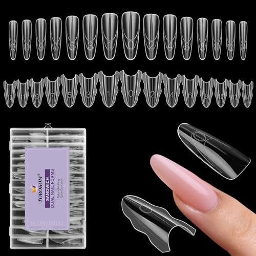 TOROKOM 240 PCS Formes Ongles Sandwich Dual, Moules pour Extensions Rapides, Sans Formes Papier, 15 Tailles Réutilisables en Plastique pour Builder Gel & Polygel (Ellipse)