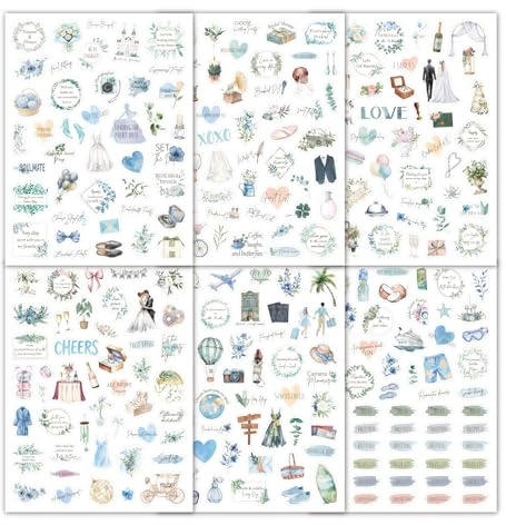 ARYIMYDP Hochzeitssticker Set 6 Blatt hellblau für Hochzeitsplanung & Gästebuch. Elegante Aufkleber zur personalisierten DIY-Deko von Planern, Alben & mehr.