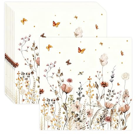 60 Stück Servietten Papierservietten mit Blumen, Papierservietten Wildblume Saugfähige Servietten Blumenwiese Napkins lumen Tischdeko Für Geburtstag Partys Hochzeiten Kommunionen