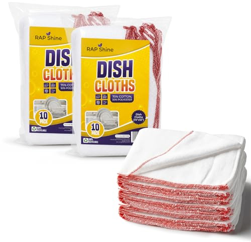 White Cotton Dish Cloths 20 Pack 14 x 12 in Washable Reusable Kitchen | Absorbent lint free cleaning towels, machine washable, for catering, restaurants, hotels, bars and commercial cleaning