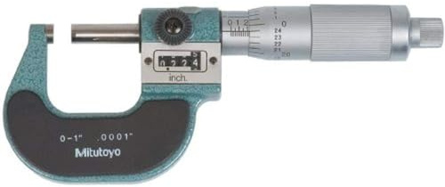 Mitutoyo 193-211 Digit Outside Micrometer, 0-1 Range, 0.0001 Graduation, ±0.0001 Accuracy, Inch Vernier Scale with Digit Counter, Friction Thimble, Carbide Measuring Faces for Precise Measurements