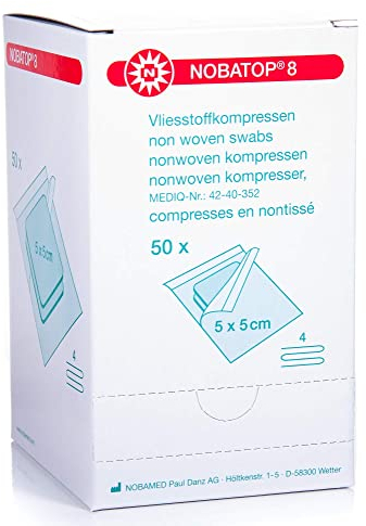 Nobatop Paul Danz AG Nobatop-steril 8 Vliesstoffkompressen weiß 5 x 5 cm (50 x 2 Stück)