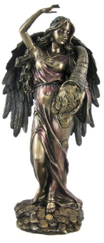 Fortuna Engel mit Füllhorn Figur bronziert Glück