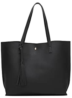 Dreubea Women's Soft Faux Leather Tote Shoulder Bag from, Big Capacity Tassel Handbag Black