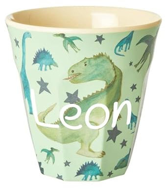 Elfenstall Rice Becher mit Wunsch-Namen personalisiert - zu Nikolaus, Weihnachten oder Geburtstag (Dino, Small)