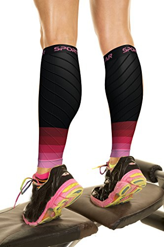 Physix Gear Sport Protezione per polpacci per gambe pesanti, compressione per polpacci, per uomini e donne, per un recupero più rapido dei polpacci, nero/rosa (1 coppia), L/XL | 14 - 19 Calf