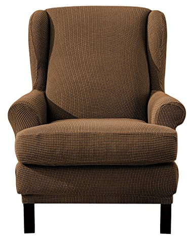 EBETA Ohrensesselberzug 2-Teilig Sesselüberwürfe Jacquard Sesselhussen, Elastisch Sofa Armlehnenbezüge Schonbezug Hussen für Lesesessel, Relaxsessel mit Sitzbezug (Kaffee)