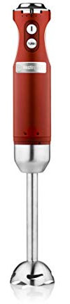 Westinghouse Retro Stabmixer, 4 Geschwindigkeitsstufen, Turbofunktion, 2 Flügelmesser, Edelstahl, Ergonomischer Griff, Abnehmbarer Stab, 600 Watt, rot