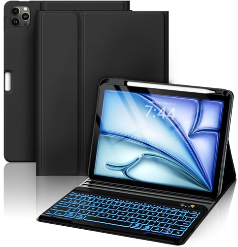 OYEEICE - Funda para iPad Air de 5ª generación con teclado – Teclado retroiluminado desmontable, funda inteligente con soporte para lápices para iPad Pro de 11 pulgadas, iPad de 11 pulgadas y iPad Air