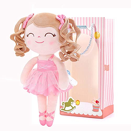 Gloveleya Baby Doll Gifts Plush Curly Hair Ballet Dolls Soft Girl Toys Pink 33CM