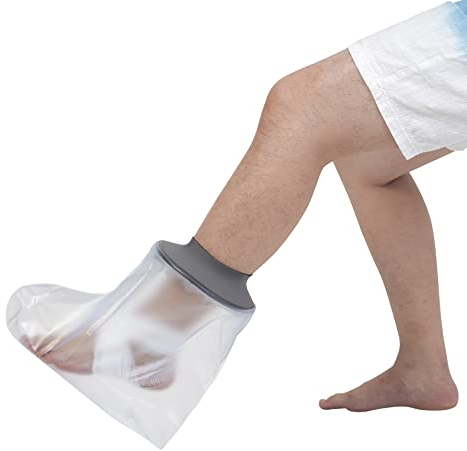EVERCRYO Couvre-pieds adulte imperméable pour la douche, le bain - Protection réutilisable pour plâtre et bandage - Protection étanche pour pied cassé, cheville (gris)