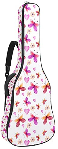 107 cm Gitarrentasche Gitarrentasche Rucksack für E-Gitarre, Akustik-Bass, Konzertgitarre, Ukulele, Mandoline, Valentine Pink Butterfly