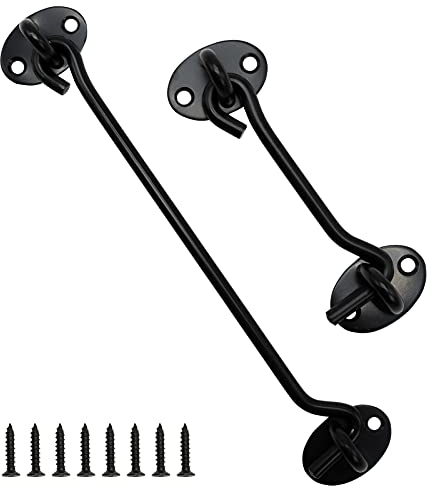 2 Pezzi Gancio Finestra in Acciaio Inossidabile Nero - Serratura per Cancello, Cabina, Capannone o Porta Del Garage - Con Viti di Montaggio (10cm+20cm)