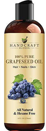 Handcraft Blends Grapeseed Oil - Cold-Pressed 236 ml - 100% Pure and Natural - Premium Grade Carrier Oil for Skin and Hair - Hair and Body - Hexane-Free
