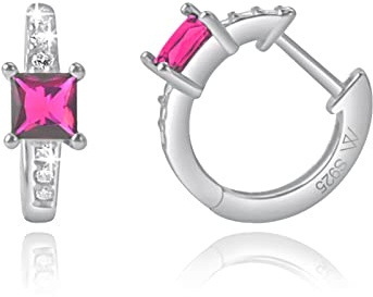 MENDOZZA Mini Creole Earrings 925 Sterling Silver Hoops Zirconia Stone Blue Green Pink Silver Gold 12 mm, 12 mm, Sterling Silver Cubic Zirconia