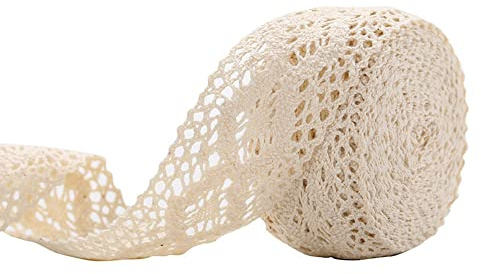 Vintage Spitzenband,30m Baumwolle Spitzenborte Häkelspitze-Borten Dekoband Zierspitze Spitzenbordüre Zierband Spitzenstoff Geschenkband für Nähen Basteln Hochzeit Weihnachten Geschenke Deko,Beige 4cm