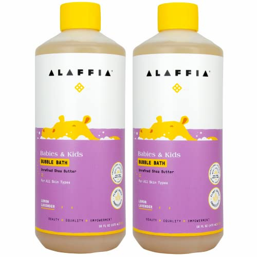 Alaffia Babies & Kids Bubble Bath, Lemon Lavender 2-Pack – Gentle Tear-Free Formula for Sensitive Skin Care, Baby Essentials, 16 Fl Oz Ea
