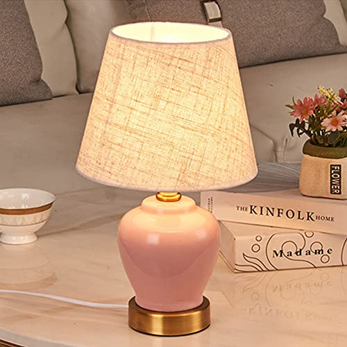 Mengjay Keramik Lampen Lampenfuß Lampenschirm Tischlampe Nachttischlampe Tischleuchte,Lampenschirm aus Stoff, E27 Schlafzimmerlampe,Wohnzimmerlampe,Lampe mit Schalter(ohne Leuchtmittel) (Rosa)