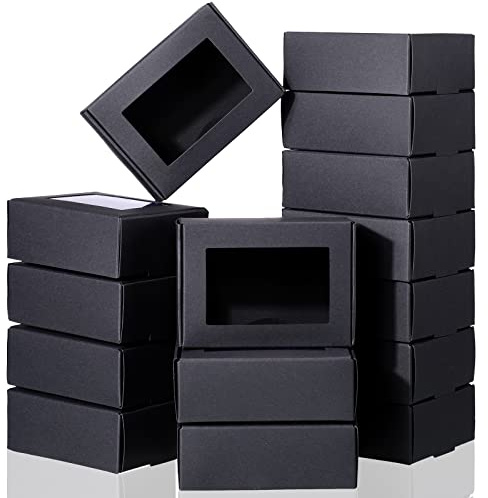 diyfixlcd Mini-Papier-Box mit Sichtfenster, Rechteckig mit transparentem Fenster, Geschenkbox, 8.5 x 6 x 3 cm, Schwarz, 60 Stück