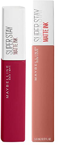 Maybelline New York SuperStay Matte Ink Lippentönung mit langanhaltender Deckwirkung. Make-up-Set mit 2 Lippenstiften 115 Founder und 65 Seductress