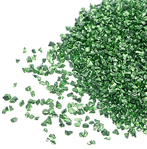sourcing map 20g Crushed Glass Chips 1-3mm unregelmäßig metallisch Glitzerglas Rasengrün
