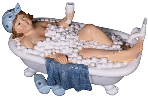 Badenixe in Wanne badend 21 cm mit Ball Figur Mädchen Rubensfrau mollige Dame Dicke Frau Schwimmerin Strand maritim
