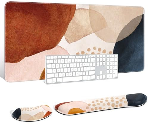 Auhoahsil Ensemble de tapis de souris XXL pour clavier + repose-poignet pour clavier + coussin de souris ergonomique en mousse à mémoire de forme, 90,2 x 40 cm, pour bureau et jeux, pierre abstraite