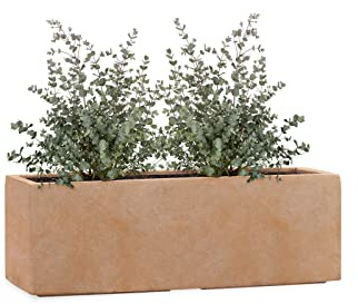 Pflanzwerk® Pflanzkübel TUB Terrakotta 17x50x17cm XXL – Rechteckig – Großer Fiberglas Blumenkübel für Garten & Fensterbank außen und innen - Frostbeständig - UV-Schutz - Markenqualität