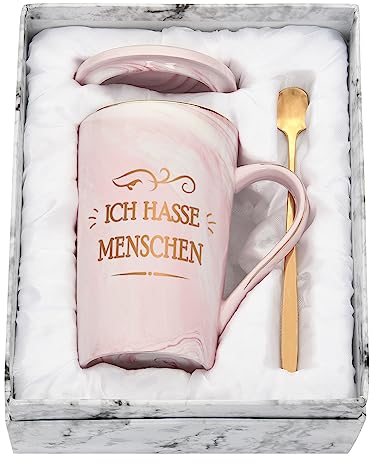 Joymaking lustige Kaffeetasse mit Druck Ich hasse Menschen, 400ml Kaffeetasse Geschenk Freunde, Kollegen, Morgenmuffel, Misanthropen, Rosa