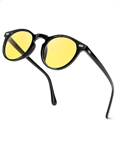 SIPHEW Nachtsichtbrillen, Retro Runde Gelbe Polarisierte Brille, Ideal für Nachtfahrten und schlechte Lichtverhältnisse