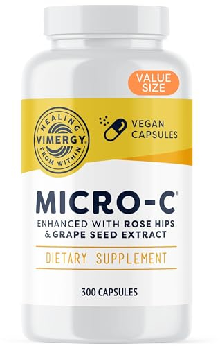 Vimergy Micro-C Vitamin C Kapseln - 300 Stück – 500 mg Vitamin C – Hagebutte – Für mehr Vitalität – Glutenfrei – Koscher – Geeignet für Veganer