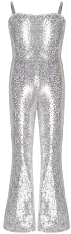 dPois Glänsande gymnastikdräkt för flickor, onepiece body, jumpsuit, lång gymnastiktröja, ärmlös, glitter, dans, gymnastik, scen, kostym, A-silver, 158-164