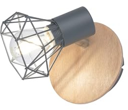 Fischer & Honsel Wandspot, Ran | grau matt/chromfarben/hell eicheoptik| L: 13,50 cm, B: 11,00 cm,| Ausladung Wand: 16,00 cm| mit Schalter schaltbar| 1x E14 max. 25,0W ohne Leuchtmittel | 30464