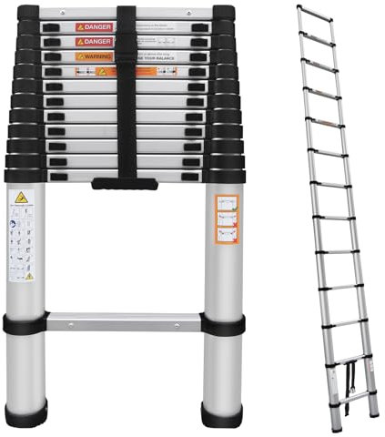 Scala telescopica, 5 m, in alluminio, pieghevole, portata 150 kg, scala telescopica multiuso per la casa (argento)