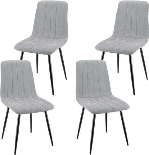 JIJIAN Esszimmerstühle 4er Set, Küchenstühle mit Leinen, Grau | Stühle Esszimmer mit Schwarzen Metallbeinen, Bis 120 kg Belastbar, Moderne Polsterstühle für Esszimmer Wohnzimmer Küche