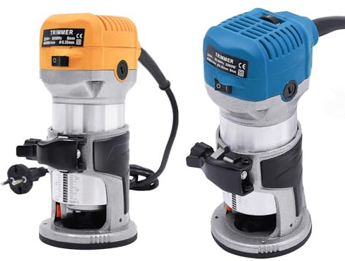 Défonceuse Affleureuse Electrique 2000W 40,000 rpm Outil à Bois 6 vitesses Trimmer Fraise à parer électrique avec Fixe Mèches 6.35mm pour Travail du bois (Bleu)