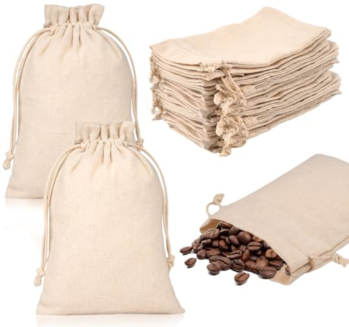 25 Stück Stoffbeutel Klein, 10x15cm, Baumwollsäckchen Mit Kordelzug, Kleine Beutel zum Bemalen, Leinensäckchen zum Befüllen, DIY Geschenke Taschen Geschenkbeutel für Hochzeiten, Ramadan, Osternester