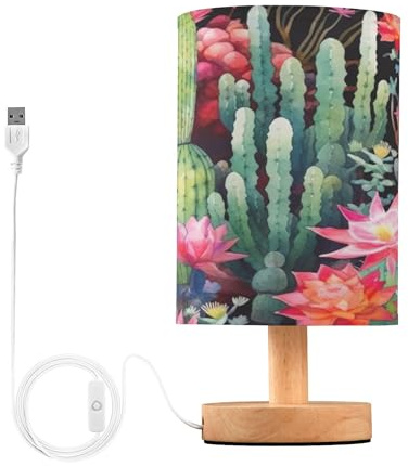 Sevdomey Lampada da comodino a forma di cactus con porta USB, non necessita di lampadina, luce LED calda per camera da letto, soggiorno, ufficio, lampada da comodino per lettura, studio, decorazione