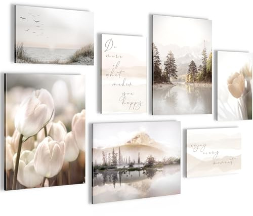 Novart Wandbilder Natur Landschaft - KOMPLETT AUFHÄNGFERTIG - Beige Wohnzimmer Schlafzimmer Flur - 7 Moderne Mood-Bilder - N035871a