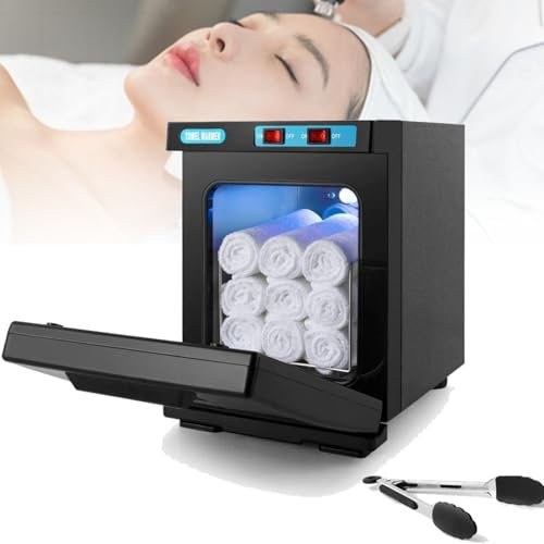 Scaldasalviette elettrico, riscaldamento a 360°, capacità 5 L, 8-12 asciugamani, 158-176 °F, piccolo scaldasalviette professionale, adatto for spa, salone, palestra, hotel(Black)