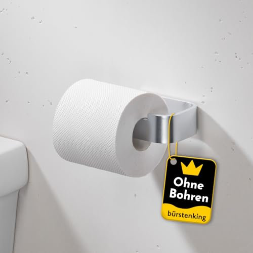 Bürstenking Toilettenpapierhalter ohne Bohren – moderner Klopapierhalter zum Kleben – Selbstklebende Toilettenpapierhalter – WC Rollenhalter mit 3M Kleber – gebürstetes Aluminium Silber – Links