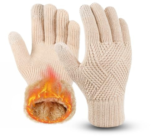 AYPOW Guantes Termicos Mujer Hombre, Guantes Invierno Cálidos con Forro Polar, Guantes de Lana de Punto Guantes de Pantalla Táctil elásticos para al Aire Libre Esquiar Correr Regalo Ideal