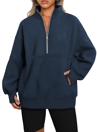 Famulily Women Half Zip Long Sleeve Pullover Sweatshirts Solid Relaxed Fit Winter Fleece Hoodies with Pocket S-XL