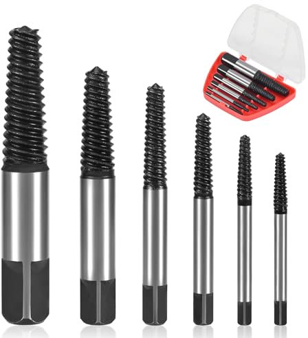 Peevisap 6 Piezas Extractor de Tornillos, Extractor de Tornillos Rotos, Extractor Tornillos, Extractor Tornillos Rotos, Para Aflojar y Quitar Tornillos Apretados o Rotos, con Caja de Almacenamiento