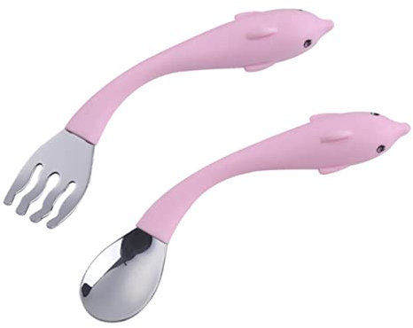 BIUDECO 1satz Kinderbesteck Set Teiliges Set Und Für Kleinkinder Lebensmittelecht Rutschfester Griff Geeignet Für Selbstständiges Mit Delfin-design