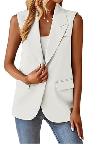 Chaleco Sin Mangas para Mujers,Blazer Sin Mangas para Mujer, Estilo Vintage, con Solapa con Muescas, Largo, para Oficina, con Forro Completo, Chaqueta De Un Botón con Bolsillos, Talla Grande, Color