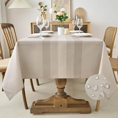 Kiatuniya Mantel Rectangular Beige Antimanchas 140 x 240 cm Impermeable Efecto Lino Elegantes Resistente a Manchas Mantel de Mesa Exterior para Comedor, Restaurantes, Salon de Jardin, Cocina