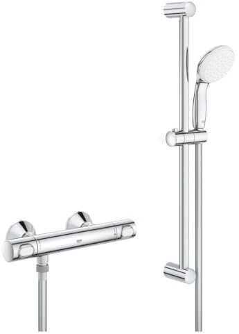 Grohe Grohtherm 500 Thermostatic Shower Mixer Bar with Riser Rail, Shower Head & Hose 34806000
