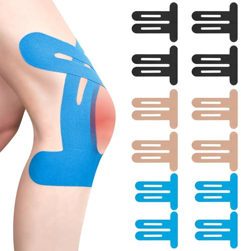 12 Stück Mehrfarbig PreCut Kinesiotapes Knie, Knie Tape Vorgeschnitten | Kinesiologie Tape, Ohne Shere, Wasserfestes & Elastisches Physio Tape für Knie