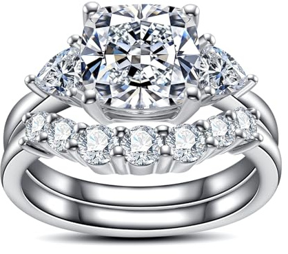 AimiIee Cushion Cut Moissanite Wedding Ring Set 4.14cttw(3CT Center Stone) D Color VVS1 Clarity 925 Sterling Silver Engagement Promise Anniversary Rings Bridal Sets for Women with Certificate Size 9